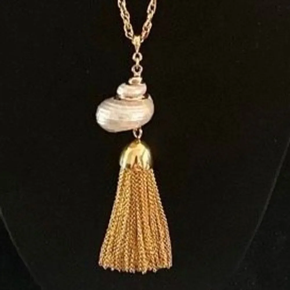 Vintage Seashell Tassel Long Necklace Women's 30